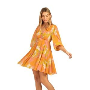 🆕 Trina Turk | Make Merry Women’s Orange Silk-Blend Floral Mini Dress